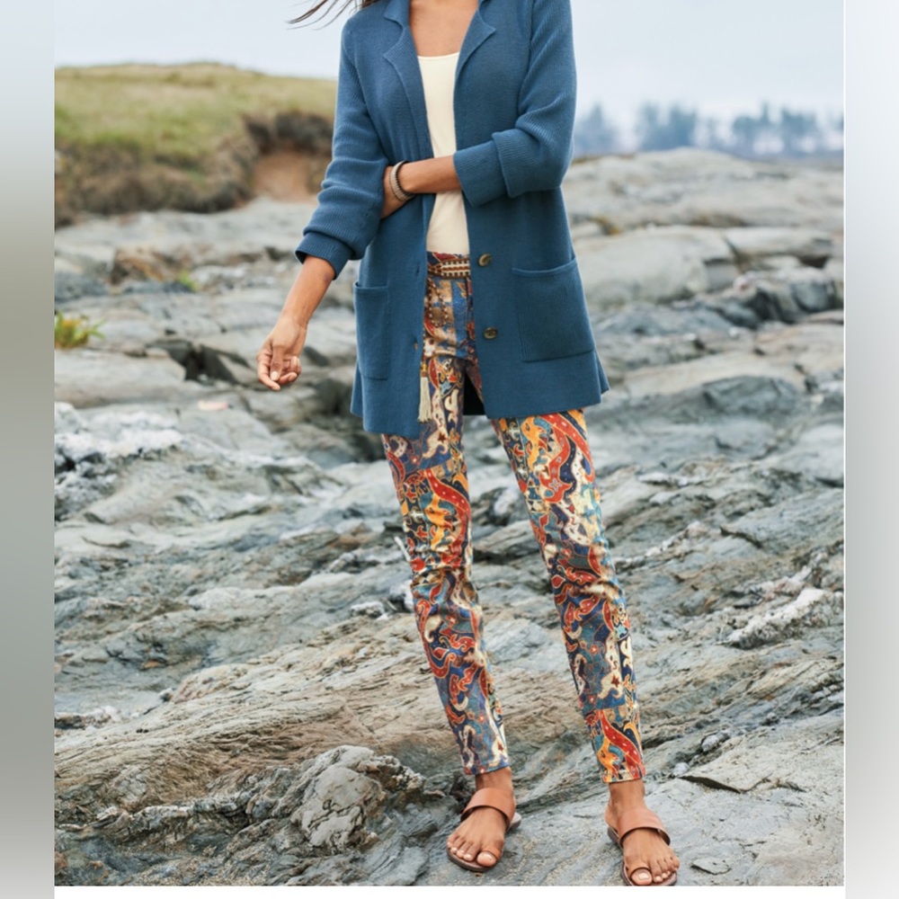 Peruvian Connection Sumatra Printed Pants Mid Rise Aztec Sz 4. skinny fit.